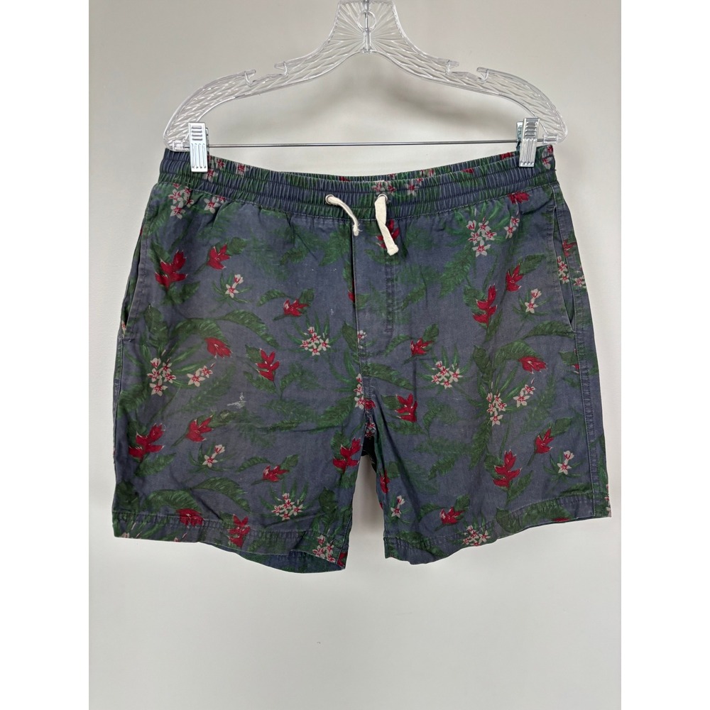 Marine Layer Mens Large Saturday Shorts Blue Tropical Floral Cotton Drawstring